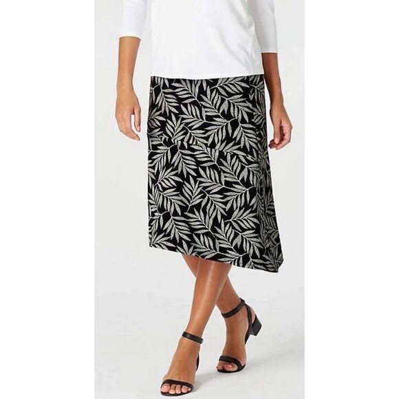 J.Jill Wear Ever Collection Asymmetric Skirt Women’s Size Large Black Leaf Print - Picture 1 of 7
